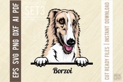 Borzoi Peeking Dog Color, SVG Color Pet Vector Portrait Product Image 1