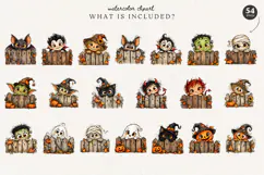 Trendy whimsical Halloween peeking clipart featuring cute ghosts, skeletons, witches, bats and black cats in a playful hand-drawn style, perfect for spooky cute Halloween crafts and sublimation designs.
