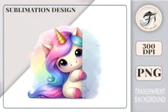 Cute watercolor peeking unicorn clipart with a happy expression, perfect for kids designs and sublimation projects.