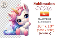 Cute watercolor peeking unicorn clipart with a happy expression, perfect for kids designs and sublimation projects.
