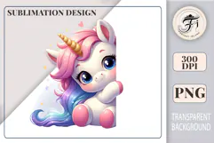 Cute watercolor peeking unicorn clipart with a happy expression, perfect for kids designs and sublimation projects.