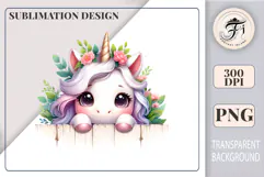 Adorable smiling peeking unicorn illustration in soft pastel colors, great for cards and stickers.