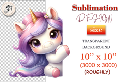Adorable smiling peeking unicorn illustration in soft pastel colors, great for cards and stickers.