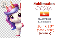 Surprised peeking unicorn clipart in watercolor style, great for playful kids graphics and party cards.