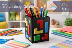 Desk organizer STL file, 3D printed creative pen holder Product Image 1