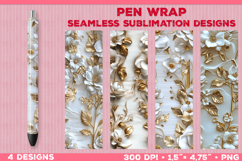 Elegant White and Gold Floral Pen Wrap Sublimation Design Product Image 1