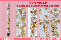 Elegant White and Gold Floral Pen Wrap Sublimation Design Product Image 1