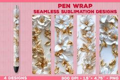 Elegant White and Gold Floral Pen Wrap Sublimation Design Product Image 1