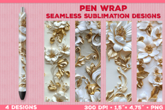 Elegant White and Gold Floral Pen Wrap Sublimation Design Product Image 1