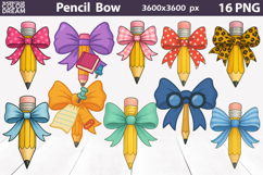 Yellow Pencil Bow Clipart | Teacher Pencil Sublimation Product Image 1