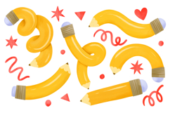 Bent Yellow Pencils Clipart Back to School Drawn Product Image 1