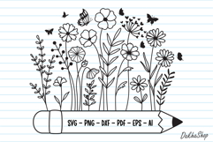 Teacher Svg, Pencil Flower Svg, Floral Pencil Split Monogram Product Image 1
