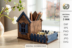 3D House Pencil Holder Laser Cut. Desk Organizer SVG Product Image 1