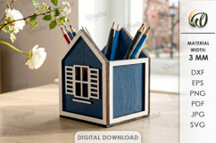 3D House Pencil Holder Laser Cut. Desk Organizer SVG Product Image 1