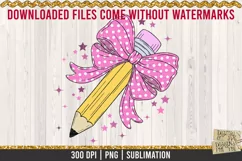 Pencil with Polka Dot Coquette Bow is a professional design that is available at 300dpi PNG to use for Sublimation, iron-on transfer, DTG Printing and normal printing.