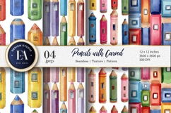 Windowed Pencils Watercolor Seamless Digital Paper Product Image 1