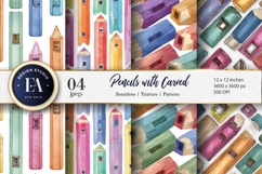 Pencils with Small Windows Carved Watercolor Digital Paper Product Image 1