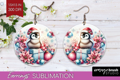 Penguin Pastel Christmas Round Earrings Coquette Xmas PNG Product Image 1