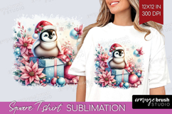 Penguin Pastel Christmas Square Tshirt Background Coquette Product Image 1