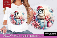 Penguin Pastel Christmas Round Tshirt Background Coquette Product Image 1