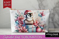 Penguin Pastel Christmas Cosmetic Bag Coquette Xmas Makeup Product Image 1