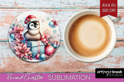 Penguin Pastel Christmas Round Coaster Coquette Xmas Coaster Product Image 1