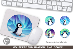 Mouse Pad Penguin and Aurora Borealis Product Image 1