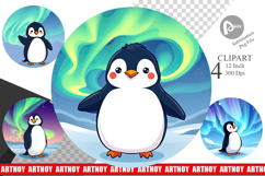Penguin with Aurora Clipart Product Image 1