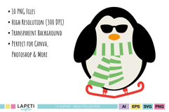 Penguin with reindeer antlers holding present