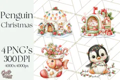 Christmas Penguin PNG Cute Kawaii Holiday Clipart Product Image 1