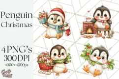 Christmas Penguin PNG Cute Kawaii Holiday Clipart Product Image 1
