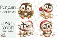 Christmas Penguin PNG Cute Kawaii Holiday Clipart Product Image 1