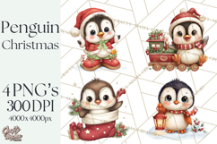 Christmas Penguin PNG Cute Kawaii Holiday Clipart Product Image 1