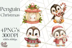 Christmas Penguin PNG Cute Kawaii Holiday Clipart Product Image 1