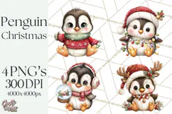 Christmas Penguin PNG Cute Kawaii Holiday Clipart Product Image 1