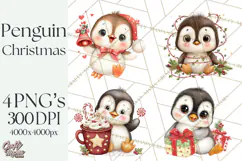 Christmas Penguin PNG Cute Kawaii Holiday Clipart Product Image 1
