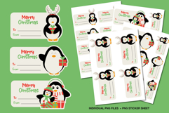 Cute penguin Christmas gift tags with To and From labels in soft festive colors.