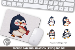 Mouse Pad Penguin Holding a Fish Product Image 1