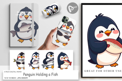 Digital Paper Penguin Holding a Fish Product Image 1