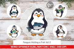 Wind Spinner Penguin Holding a Fish Product Image 1