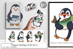 Digital Paper Penguin Holding a Fish Product Image 1