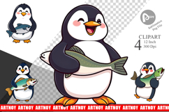 Penguin with Fish Clipart Product Image 1