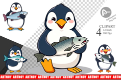 Penguin with Fish Clipart Product Image 1