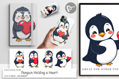 Digital Paper Penguin Holding a Heart Product Image 1
