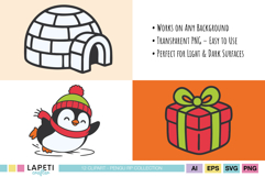 Cute igloo and wrapped Christmas gift illustrations from penguin clipart bundle – festive digital design elements by LapetiCrafter.
