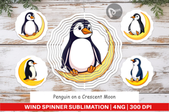 Wind Spinner Penguin on a Crescent Moon Product Image 1