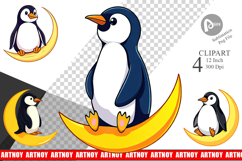 Penguin on Moon Clipart Product Image 1