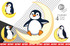 Penguin on Moon Clipart Product Image 1