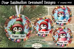 Cute Penguins In Mugs Ornament Design PNG Files | Add Name Product Image 1