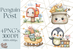Penguin Post Office Clipart PNG, Cute Mail Carrier Clip Art Product Image 1
